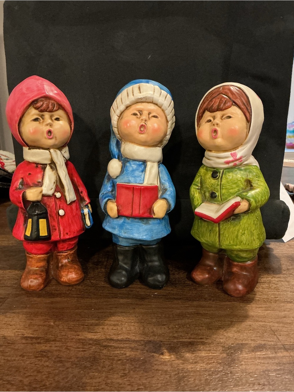Vintage MY Hand Made Japan Christmas Carolers Set of 3 7” Figurines MCM
